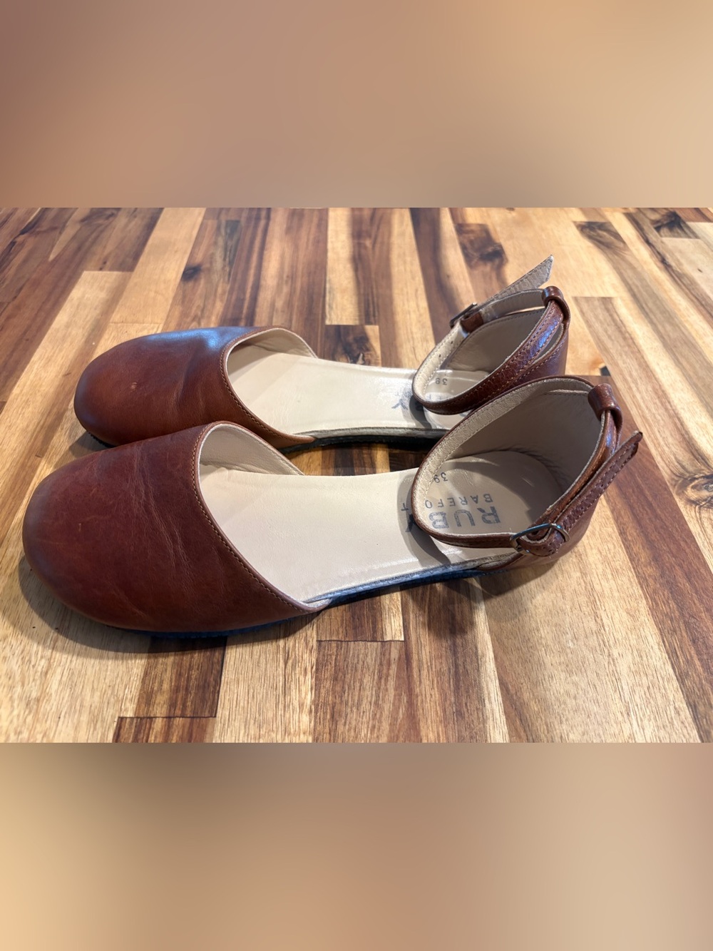 Ruby Barefoot Women's Brown Leather Ankle-Strap Flats